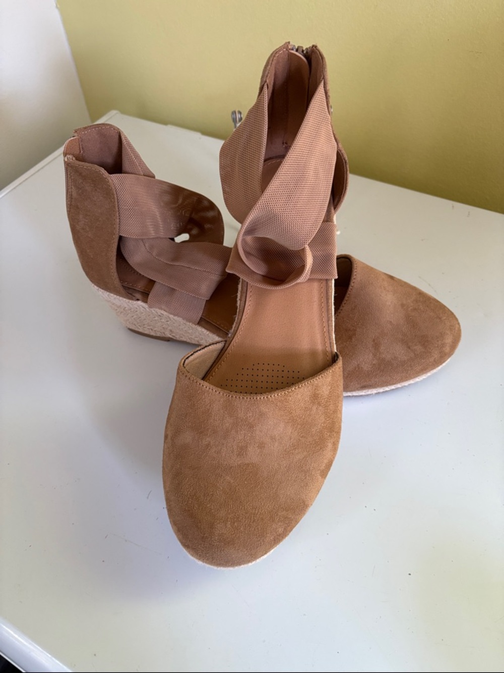 Comfortview Tan Fabric Low Wedge Espadrille Sandal 12 W